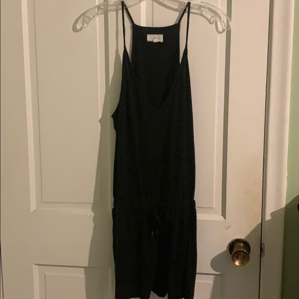 Black Cotton Drawstring Romper
